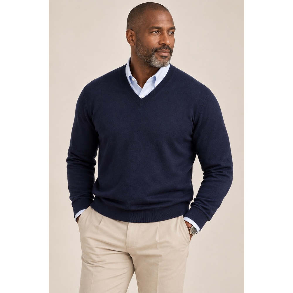 Banana Republic Mens Navy Blue Italian Merino Wool V-Neck Sweater Size M